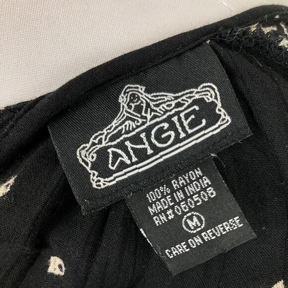 Angie Black and White Peasant Boho Chic Bell Sleeve Lace Up Blouse Top Medium - Picture 7 of 7